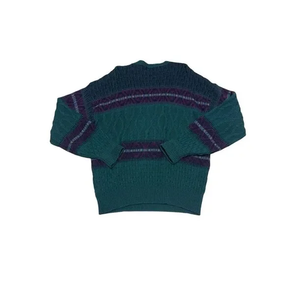 VINTAGE PENDLETON Virgin WOOL crew neck Aztec teal & purple SWEATER size large - Picture 2 of 4